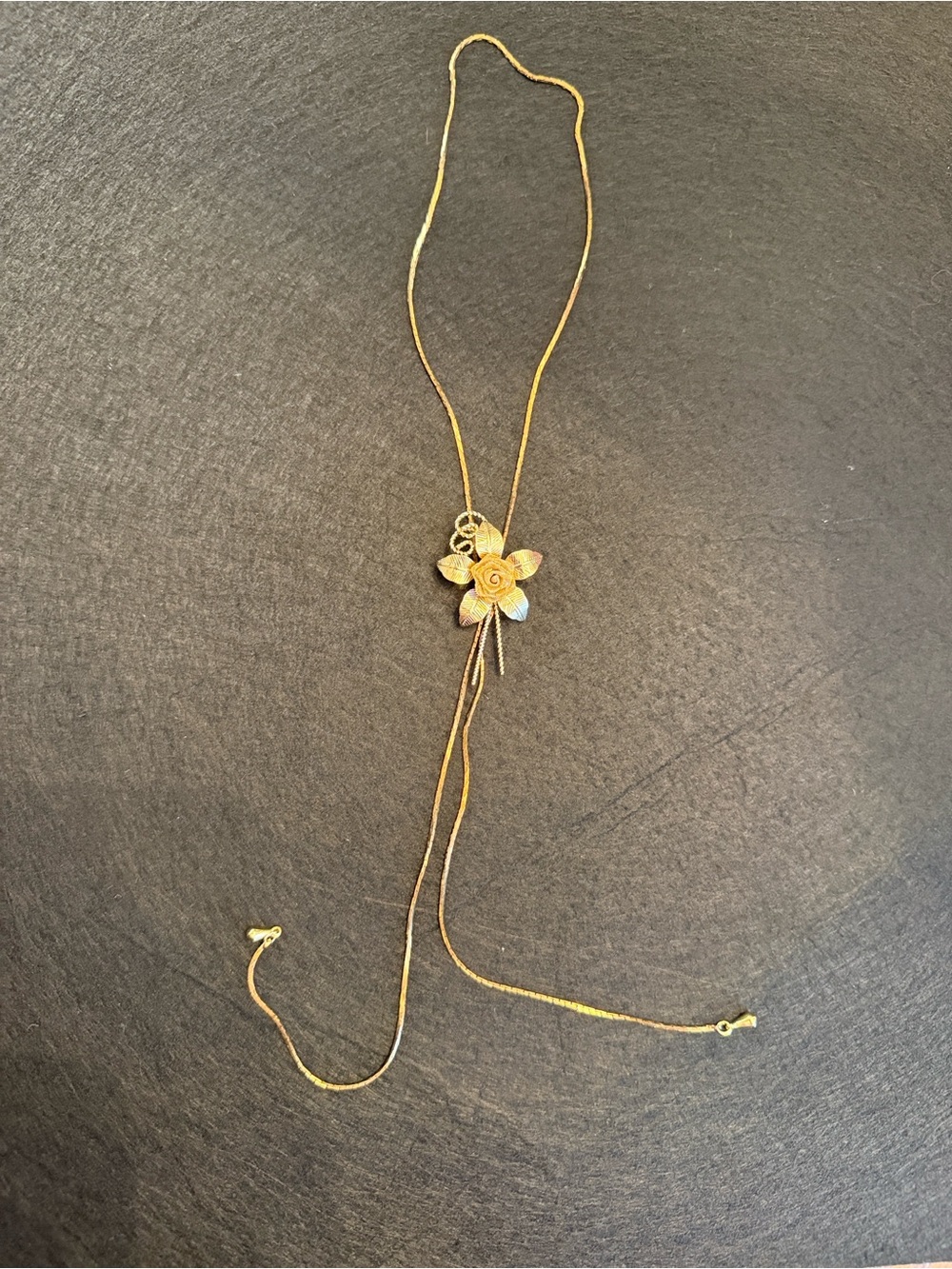Vintage 15kt Overlay Imperial Gold Rose Slider Pendant Necklace-up to 30in long